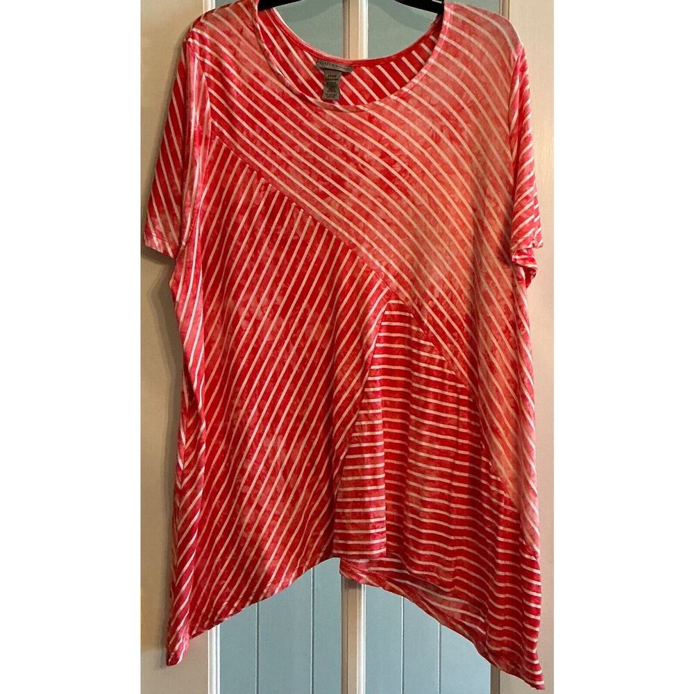 Catherines 2XWP Red Striped Asymmetrical Sharkbite Top Petite Plus Knit Blouse